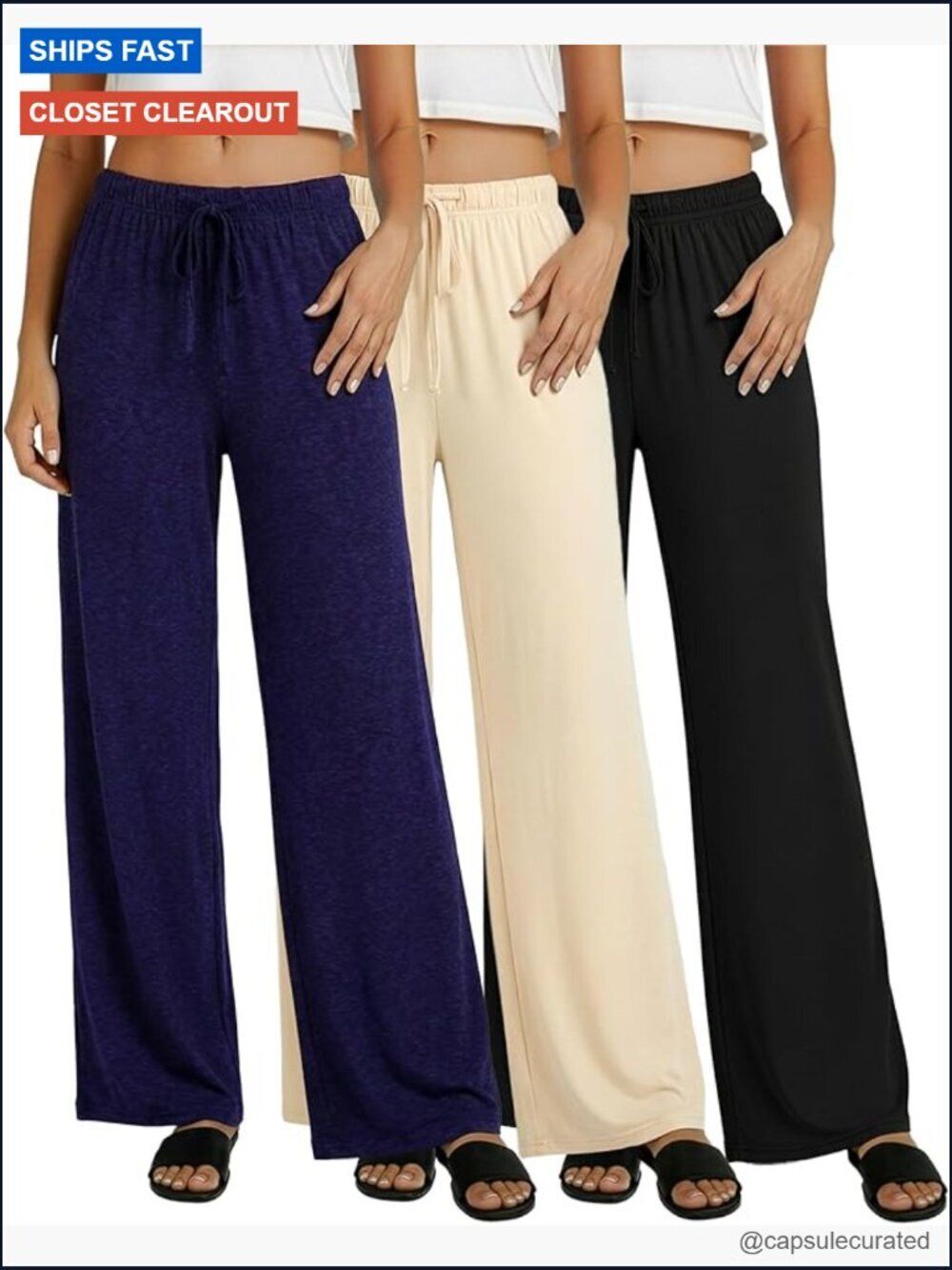 3 Pack Women's Soft Palazzo Wide Leg Yoga Lounge Pajama Bottoms